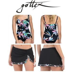 Profile by Gottex Paparazzi Tankini Top 34D Cup& lettuce swim skirt bott…